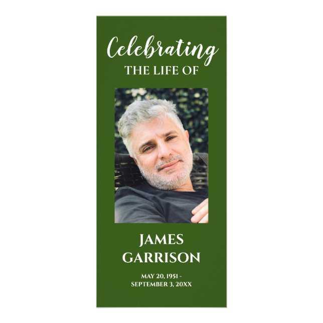 Green Photo Celebration of Life Memorial Program Rack Card (Front)