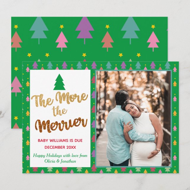 Green Photo Christmas Rainbow Holiday Pregnancy Announcement (Front/Back)