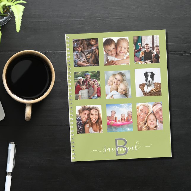 Green photo collage monogram modern diary notebook (Creator Uploaded)