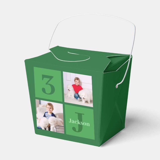 Green Photo Collage Personalised Birthday Party Favour Box (Front Side)
