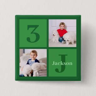 Green  Photo Collage Personalized Birthday Boy 15 Cm Square Badge