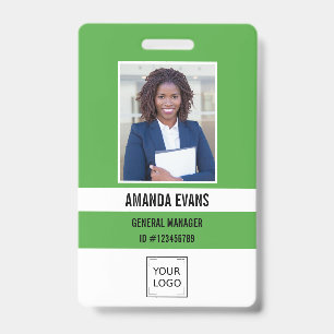 Green Photo Employee Logo or QR CODE Security ID Badge