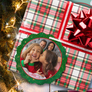 Green Photo Fun Marching Reindeers  Tree Decoration Card