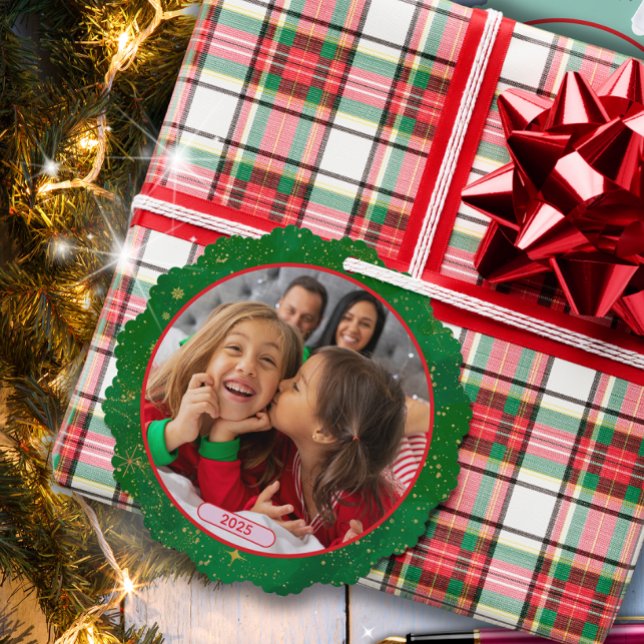 Green Photo Fun Marching Reindeers  Tree Decoration Card (Creator Uploaded)