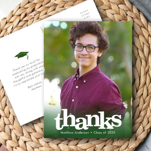 Green photo graduation bold typography thank you postcard