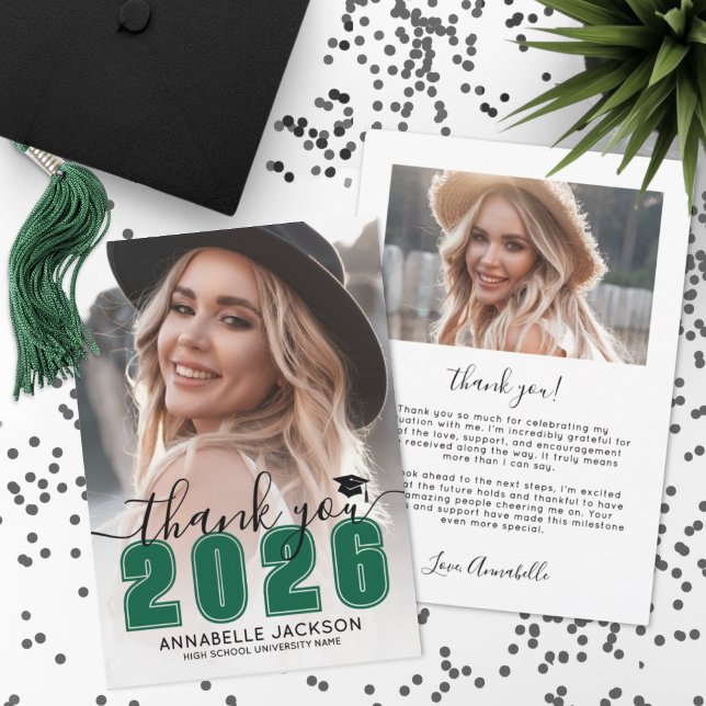 Green Photo Graduation Thank You Card (Green Photo Graduation Thank You Card)