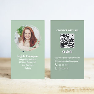 Green Photo QR Code Connect with Me Business Card