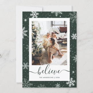 Green Photo Snowflake Believe Holiday Card