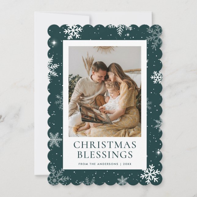 Green Photo Snowflake Snow Christian Holiday Card (Front)
