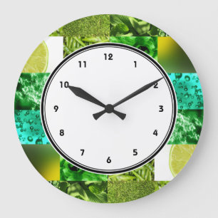 Green Photography Collage wall clock with numbers