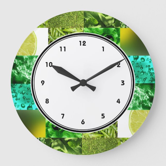 Green Photography Collage wall clock with numbers (Front)