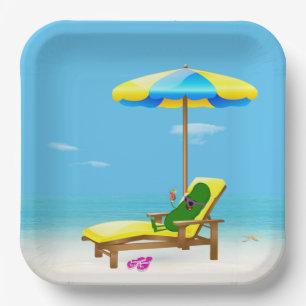 Green Pickle On Beach Chair Paper Plate
