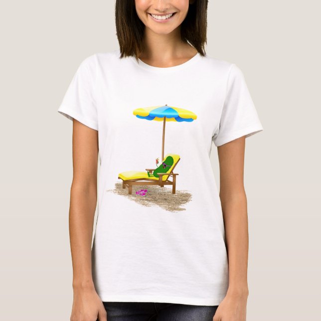Green Pickle On Beach Chair T-Shirt (Front)