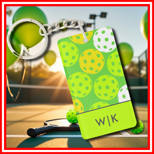 Green Pickleball Cool Modern Elegant Monogrammed Key Ring