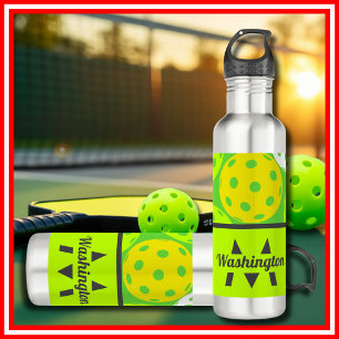 Green Pickleball Cool Modern Monogrammed 710 Ml Water Bottle