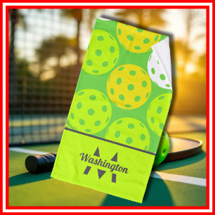 Green Pickleball Cool Modern Monogrammed Hand Towel