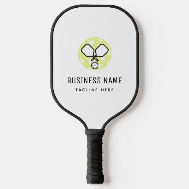 Green Pickleball Logo Business Name & Custom Text Paddle (Front)