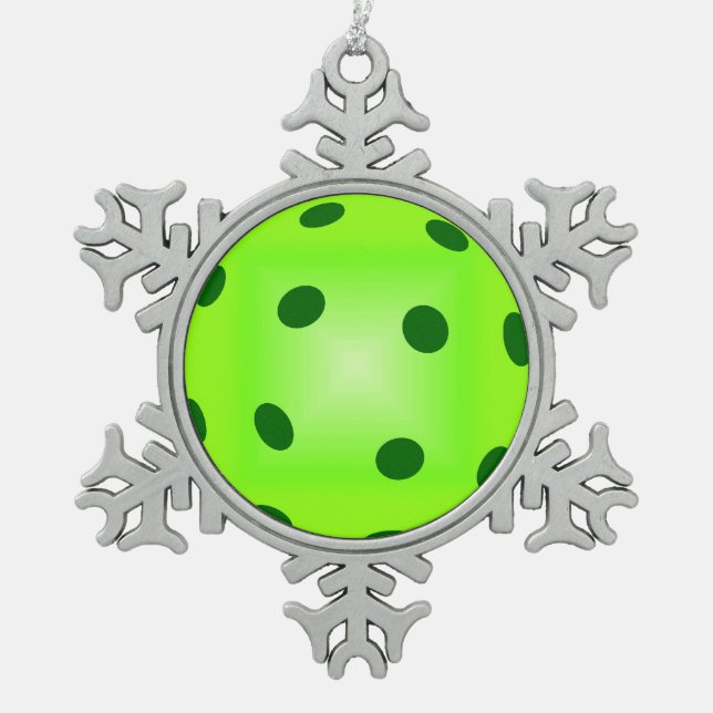 Green Pickleball Snowflake Pewter Christmas Ornament (Front)