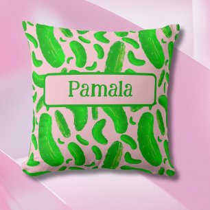 Green Pickles Pink Background Cushion
