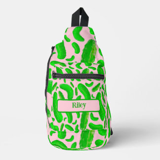 Green Pickles Pink Background Sling Bag