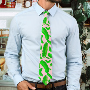 Green Pickles Pink Background Tie