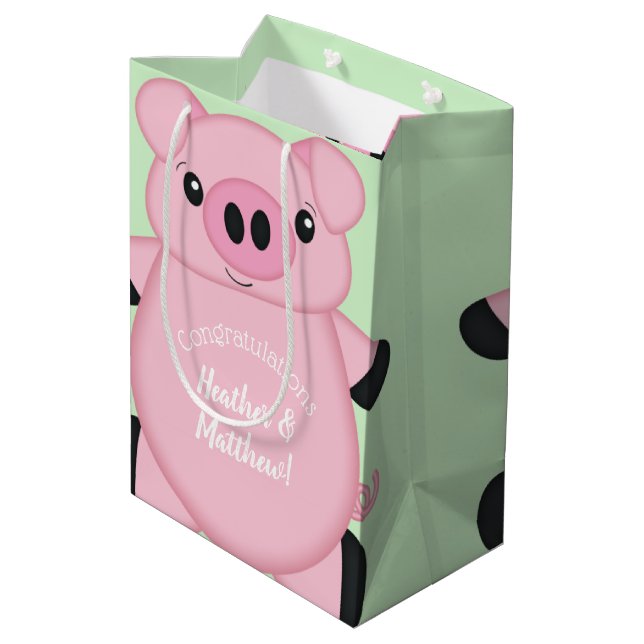 Green Pig Baby Shower Medium Gift Bag (Back Angled)