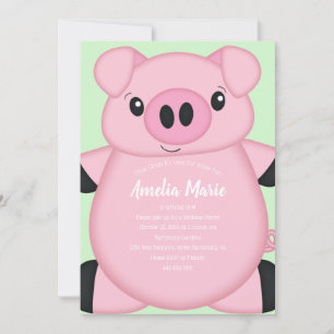 Green Pig Birthday Party Invitation