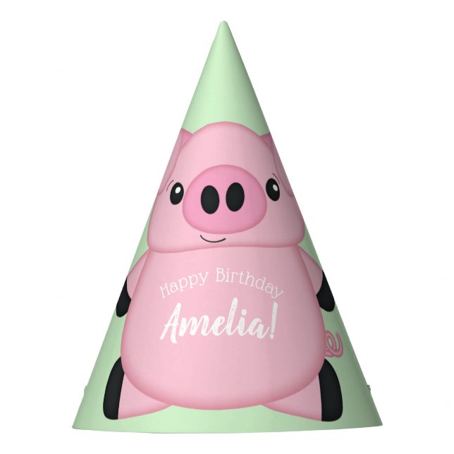 Green Pig Birthday Party Party Hat (Front)