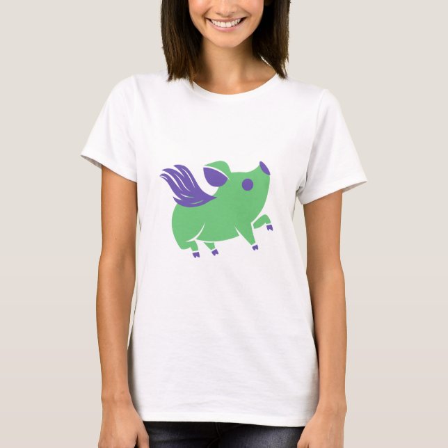 Green Pig with Purple Wings T-Shirt (Front)