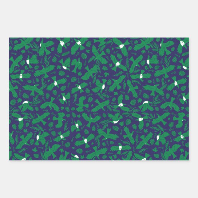 Green pigeons on blue wrapping paper sheet (Front)