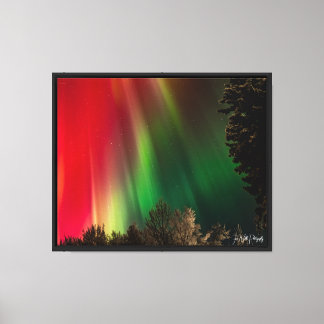 green pillars over tree silhouettes. canvas print