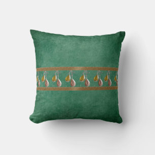 Green Pillow with gold dangles design