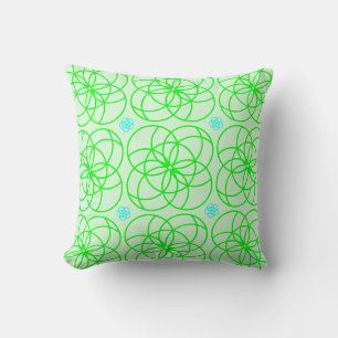 Green Pillow with green and blue geometric flowers