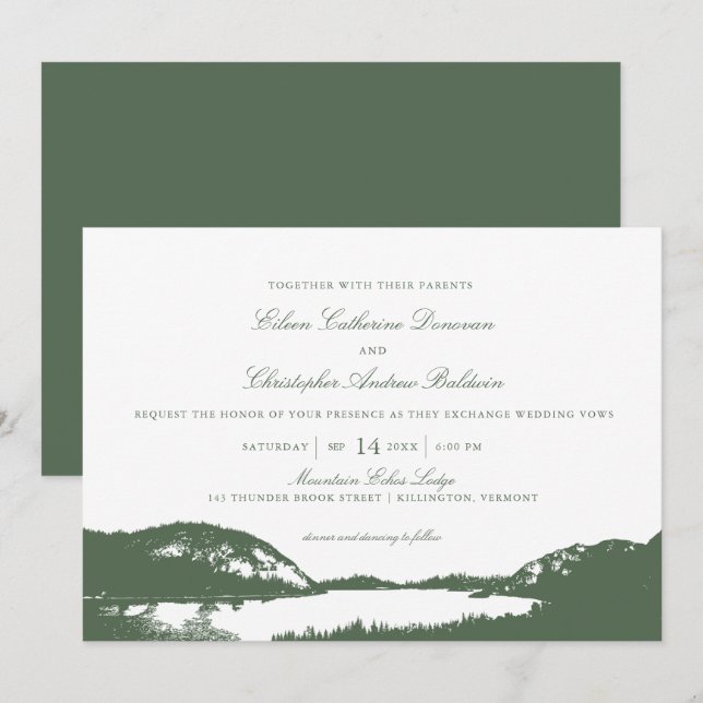 Green Pine and Mountain Lake | Wedding Invitation (Front/Back)