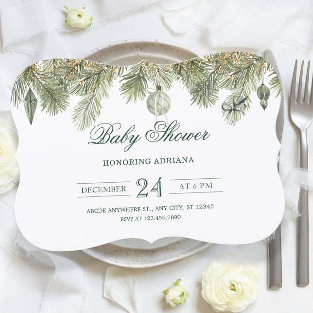 Green pine branch baby shower invitation (Creator Uploaded)