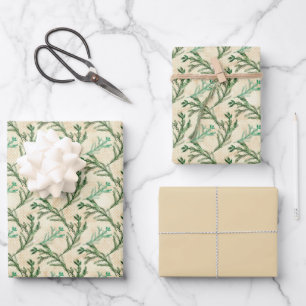 Green Pine Branches Christmas Wrapping Paper Sheet
