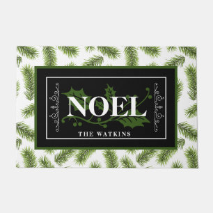 Green Pine Branches, NOEL, Personalised Christmas Doormat