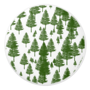 Green Pine Christmas Trees Country Rustic Ceramic Knob