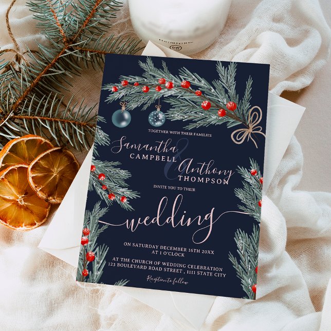 Green pine Christmas winter photo wedding Invitation (Green pine Christmas winter photo wedding Invitation)