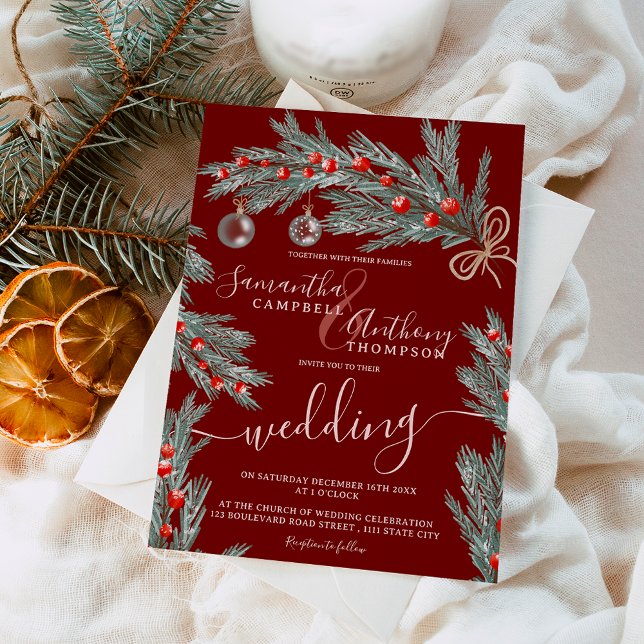 Green pine Christmas winter photo wedding Invitation (Green pine Christmas winter photo wedding Invitation)