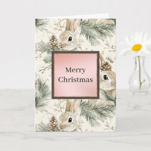 Green Pine Cones Bunny Rabbits Christmas Card