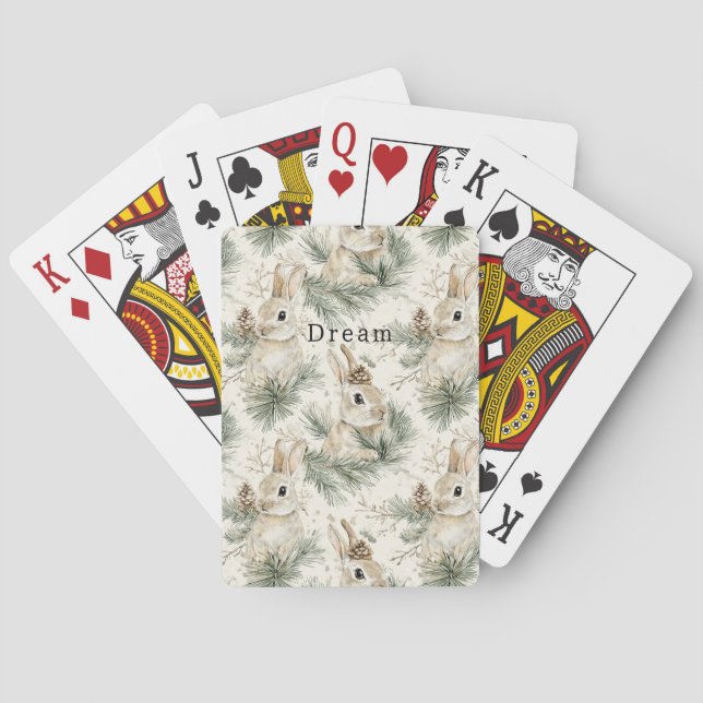 Green Pine Cones Bunny Rabbits  Playing Cards (Back)