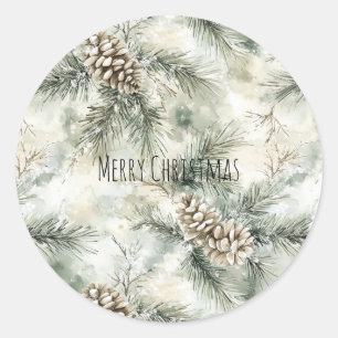 Green Pine Cones Christmas Classic Round Sticker