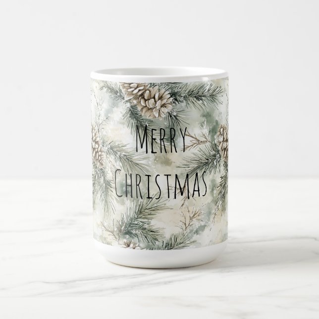 Green  Pine Cones Christmas Coffee Mug (Center)