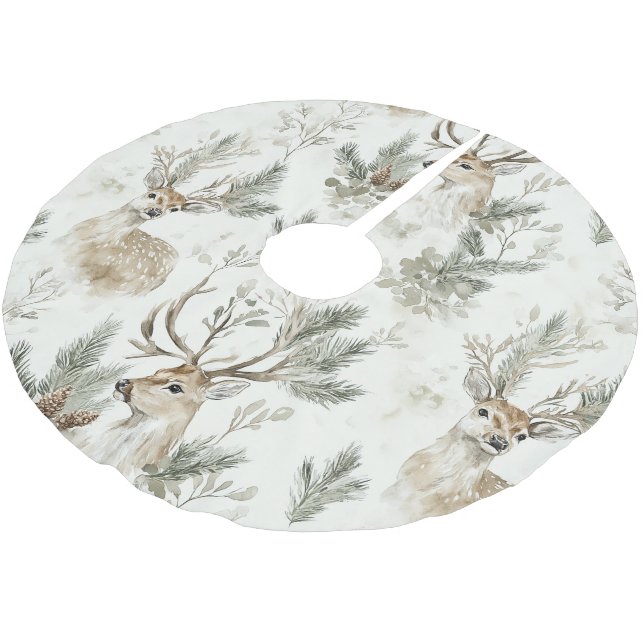 Green Pine Cones Deer Christmas Brushed Polyester Tree Skirt (Angled)