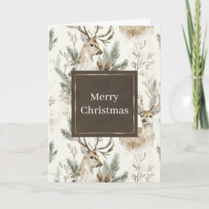 Green Pine Cones Deer Christmas Card