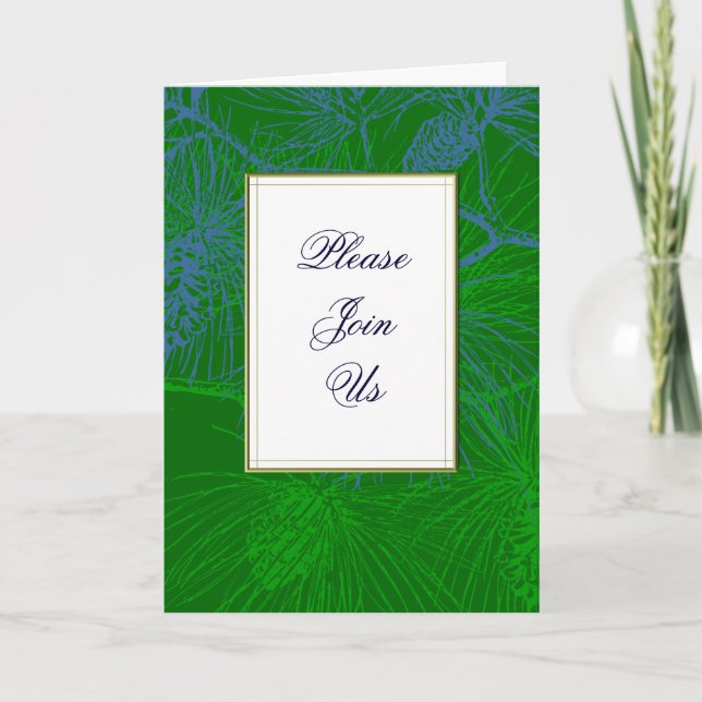 Green Pine Custom Folded Holiday Invitation (Front)