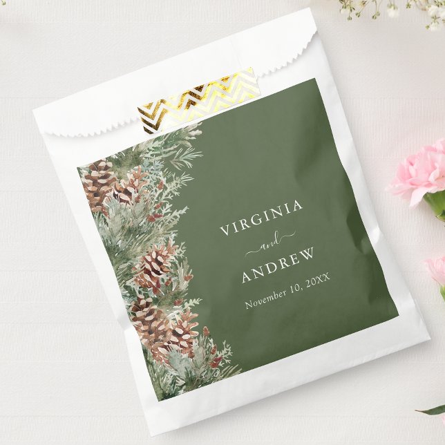 Green Pine Favour Bags (Green Watercolor Pine Forest Favor Bag by Painted Paperie
)