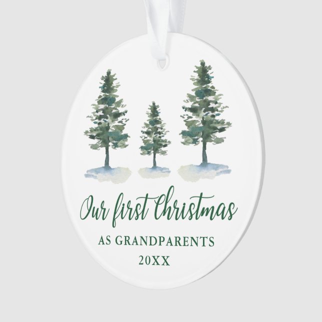 Green Pine First Christmas Grandparents PHOTO BACK Ornament (Front)