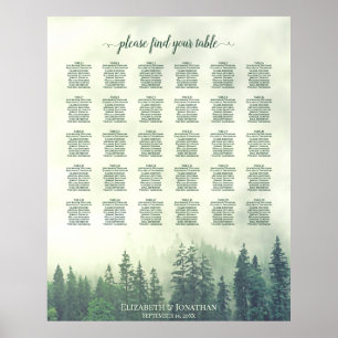 Green Pine Forest 30 Table Wedding Seating Chart